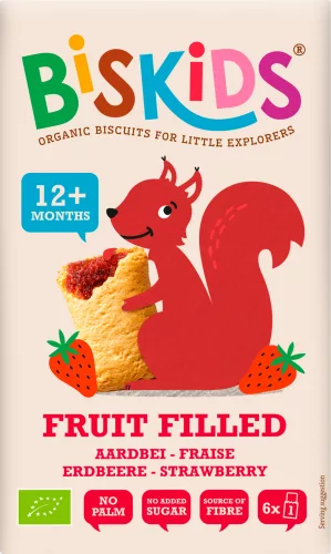 Biskids fruit filled biokeksz eperpürével töltve 120 g