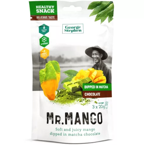 George & Stephen mr. mango prémium aszalt mangó szelet matchás csokival bevonva 3x20g 60 g
