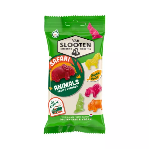 Van Slooten gluténmentes és vegán gyümölcsös gumicukor safari állatok 60 g