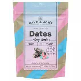   Dave & Jon's dates fizzy bottles mag nélküli ízesített datolya savanykás rágógumi ízben, hozzáadott cukor nélkül 125 g