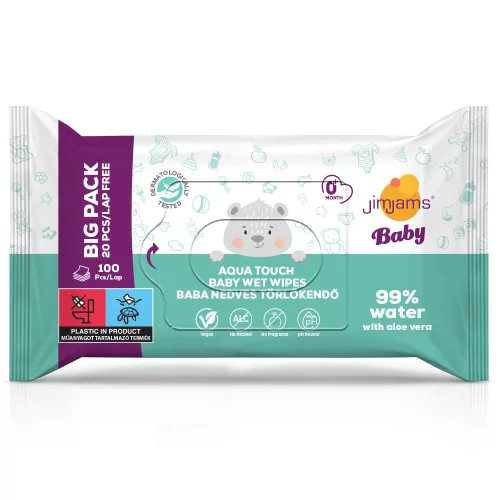 Jimjams baby nedves popsitörlőkendő aqua touch 100 db