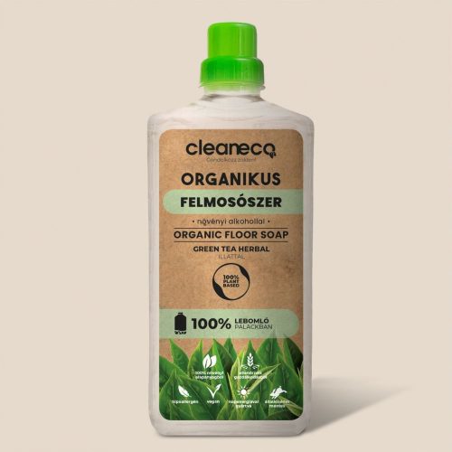 Cleaneco - organikus felmosószer növényi alkohollal - green tea herbal illattal 1l - komposztálható csomagolásban