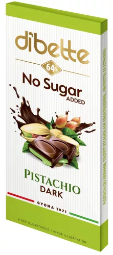 Dibette NAS pisztácia ízű krémmel töltött étcsokoládé hozzáadott cukor nélkül maltittal 52% kakaó 80 g