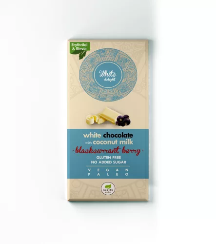 Health Market White Delight Kókusztejes fehércsokoládé liofilizált egész feketeribizlivel 80g