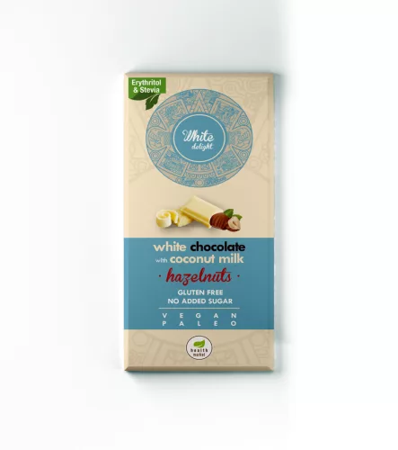 Health Market White Delight Kókusztejes fehércsokoládé egész mogyoróval 80g