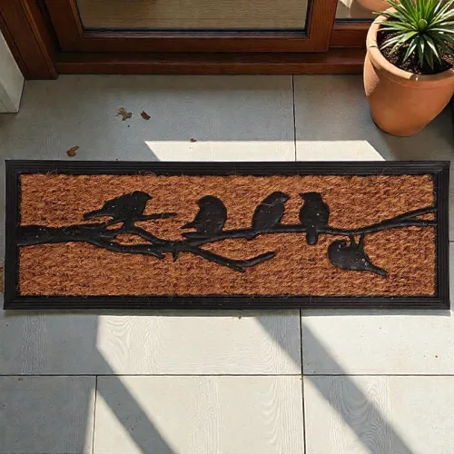 Esschert Design Kókuszrost és gumi lábtörlő, madár mintás, 75 x 25 cm