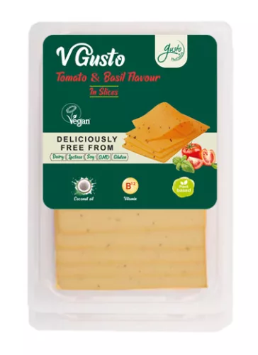 Gusto vegán készítmény szeletelt paradicsom-bazsalikom ízű 140 g