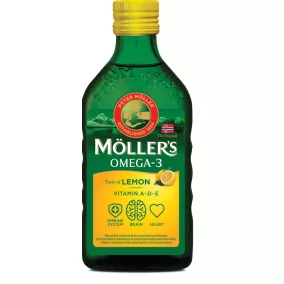   Möllers omega-3 halolaj étrend-kiegészítő a, d és e-vitaminnal, citrom ízesítéssel 250 ml