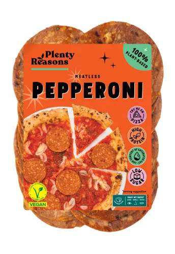 Plenty Reasons vegán pepperoni szalámi ízű szeletelt termék 100 g
