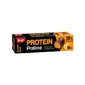   Bergen proteines, tejcsokoládés praliné földimogyoróval töltve hozzáadott cukor nélkül, édesítőszerrel 50 g