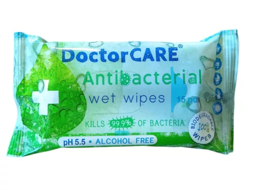 Doctor Care antibakteriális nedves törlőkendő plusz 100% biodegradable 15 db