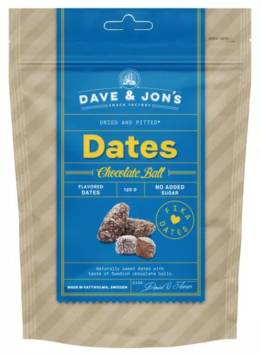 Dave & Jon's dates chocolate ball mag nélküli ízesített datolya kókuszos csokigolyó ízben, hozzáadott cukor nélkül 125 g