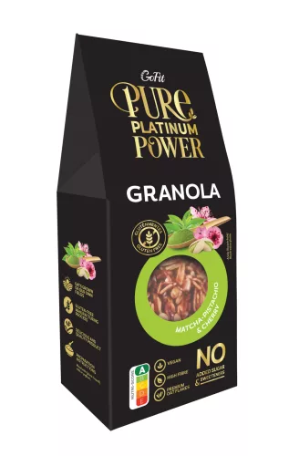 Pure Platinum Power granola gluténmentes matcha-pisztácia-cseresznyés 225 g