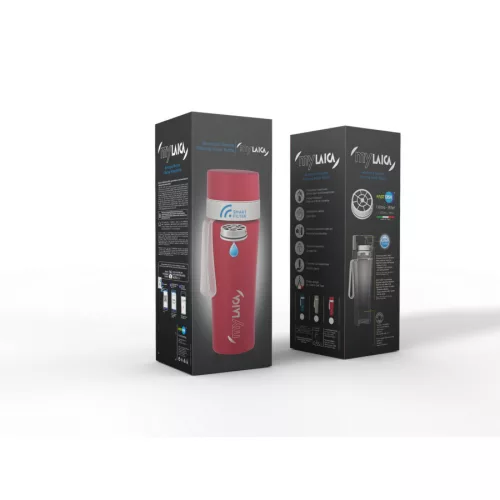 myLAICA rozsdamentes matt zöldre festett fast disk rendszerű vízszűrő kulacs pánttal, 0,55 literes