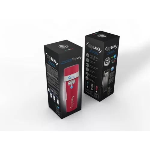 myLAICA rozsdamentes matt zöldre festett fast disk rendszerű vízszűrő kulacs pánttal, 0,55 literes